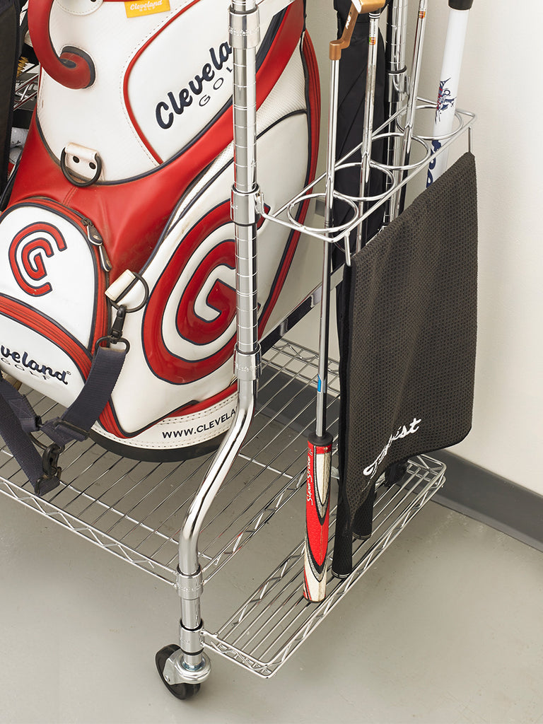 deluxe golf rack club holder with golf clubs