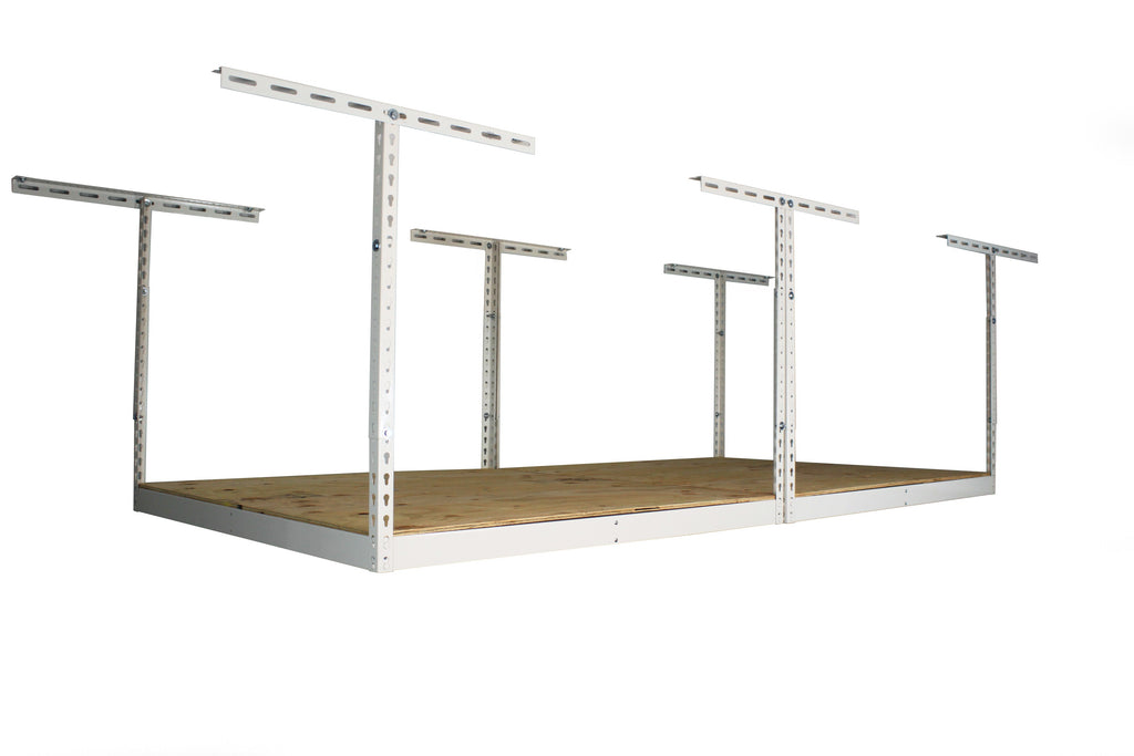 white overhead garage frame kit with plywood 