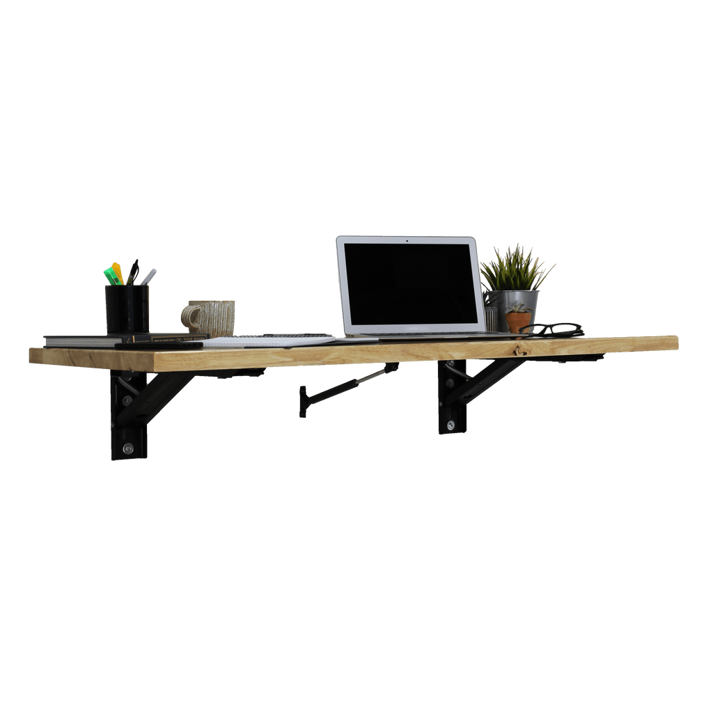 folding workbench with laptop and office decorations