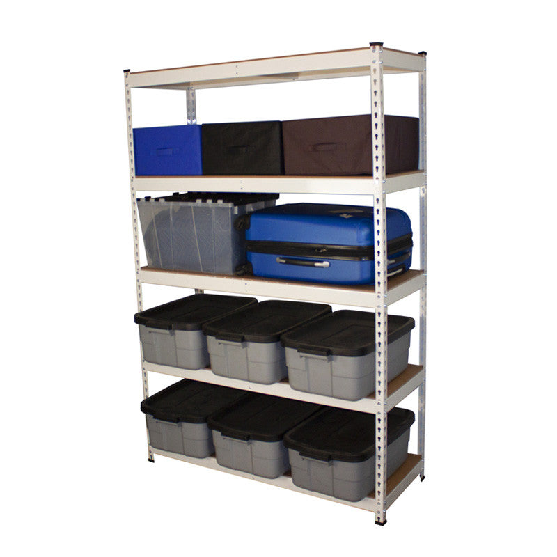 white modular shelf with bins