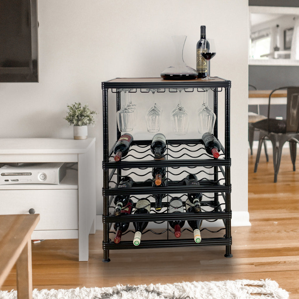 wine rack loaded with bottle in a home setting