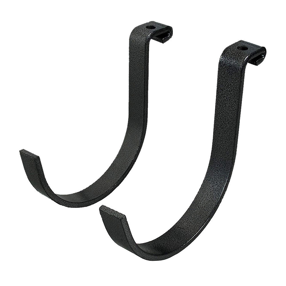 pair of gray overhead rack rail hooks