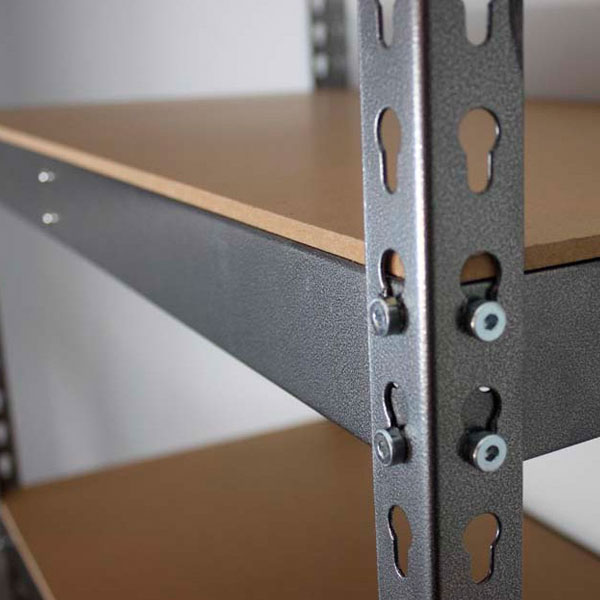 close up of gray modular shelf