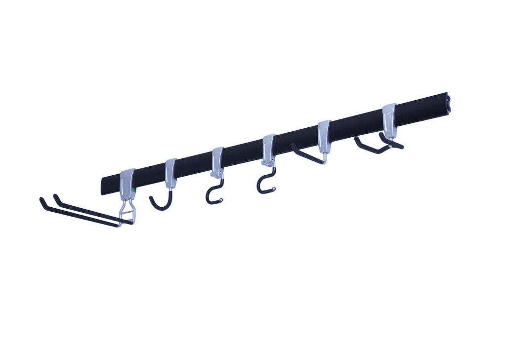 wall rail storage with variety of hooks