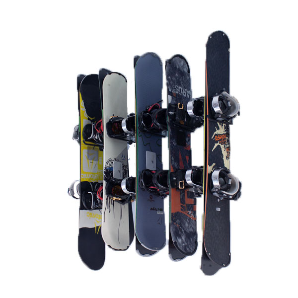 wall rail storage with snowboards 