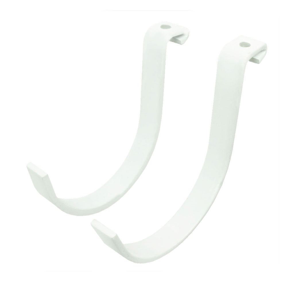 pair of white overhead rack rail hooks